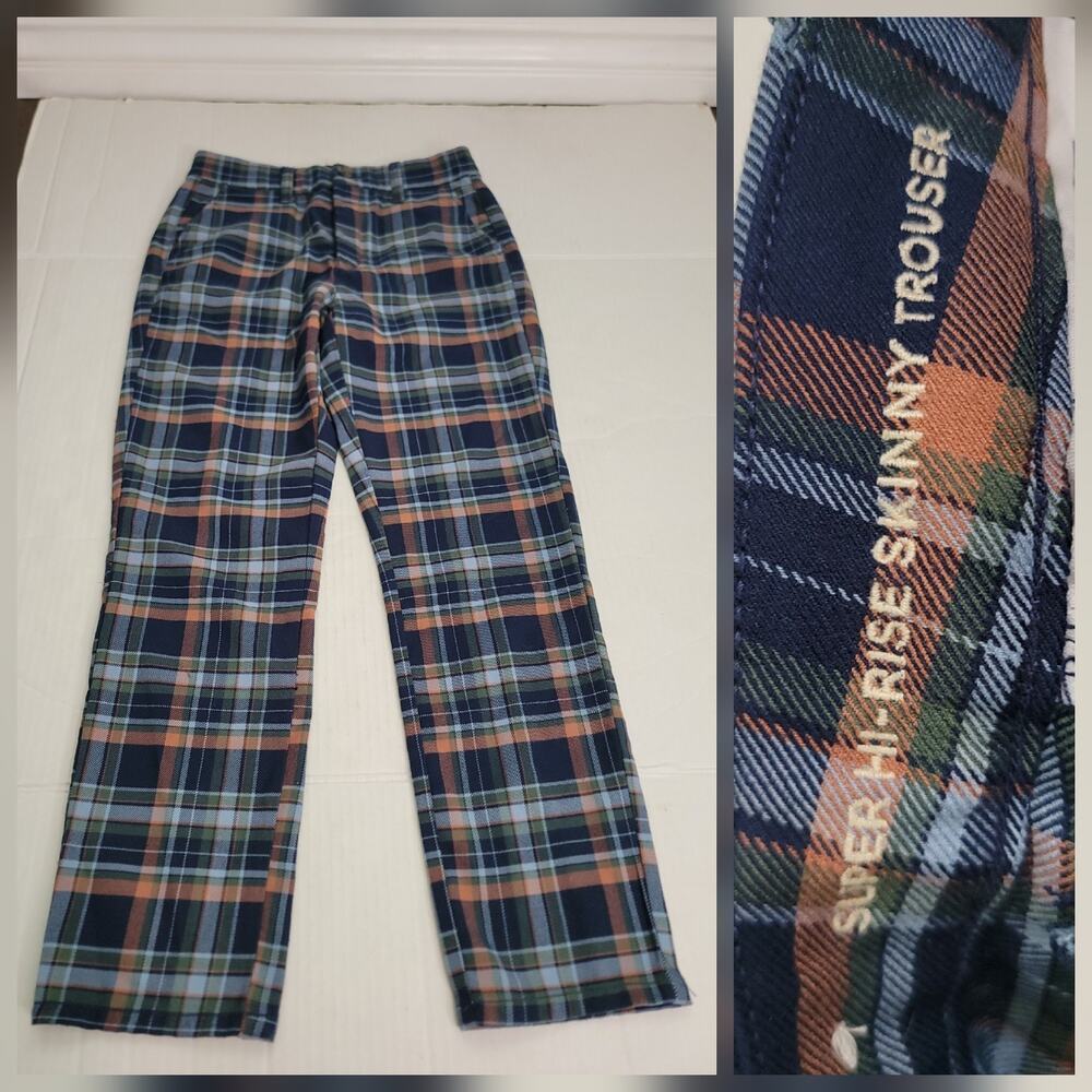 American Eagle Pants Sz 4 Super High Rise Skinny Trousers Plaid Office Siren